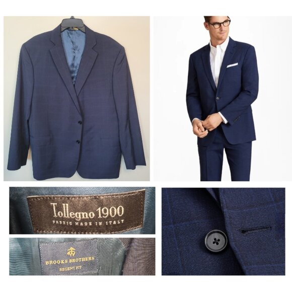 Brooks Brothers Tollegno Regent Fit Navy Plaid Blazer Jacket Mens 48R Wool ITALY - Picture 1 of 17
